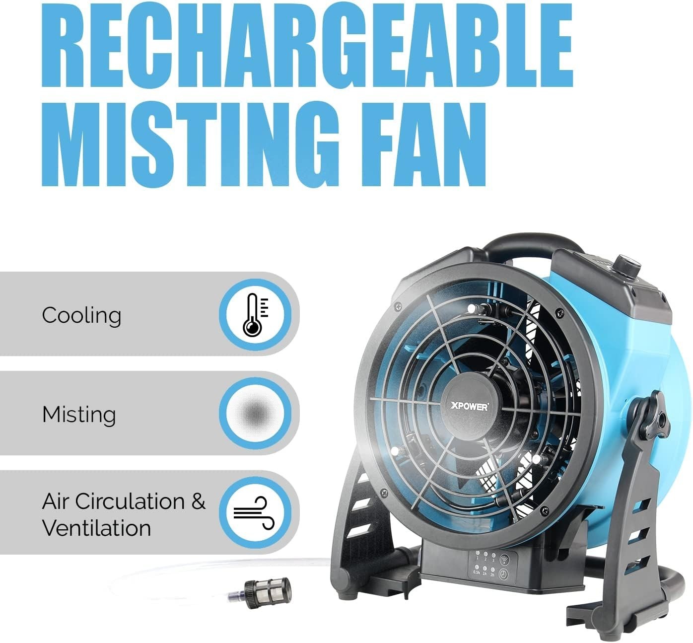 Rechargeable Misting Fan – 3-Speed Outdoor Cooling Air Circulator for Patio