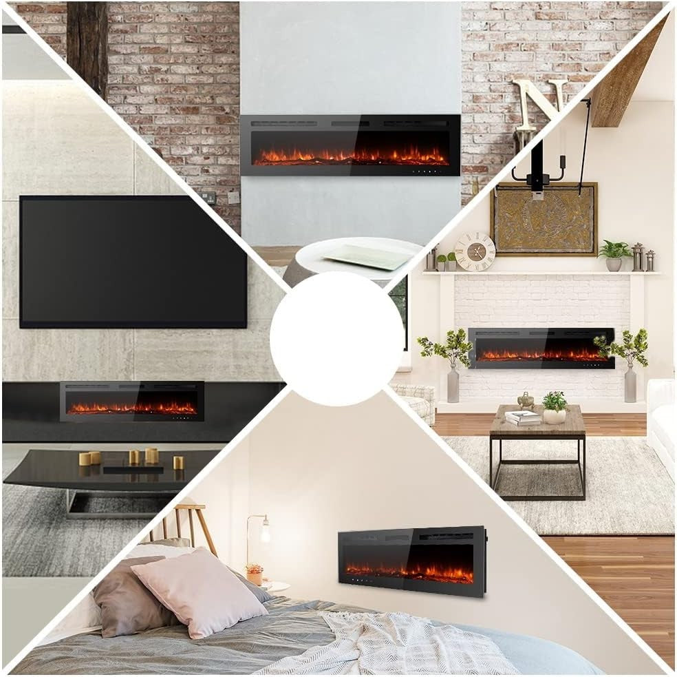 70” Wall Mounted Electric Fireplace LED Flame Heater Remote Timer