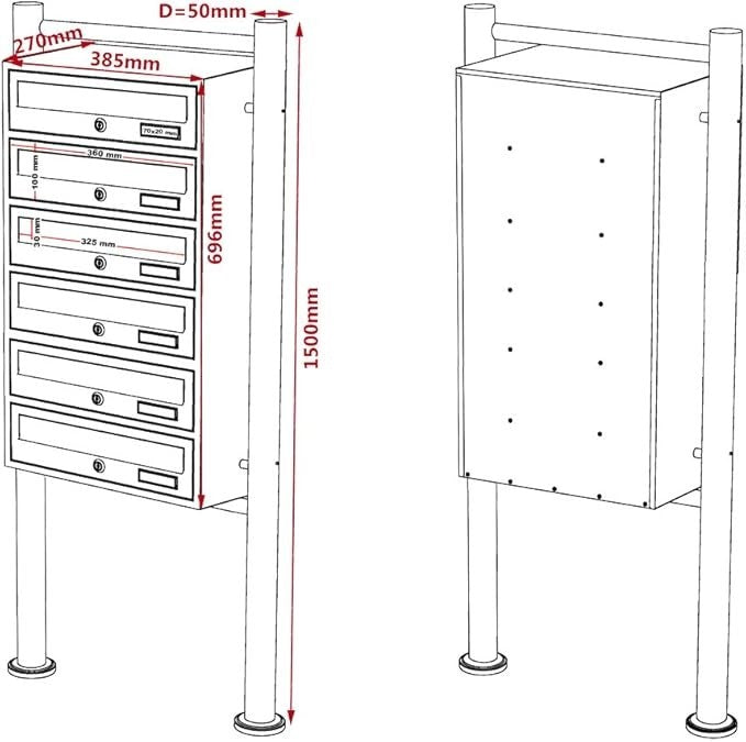 Freestanding Lockable 6 Door Letterbox System White Steel Post Stand Secure Mail