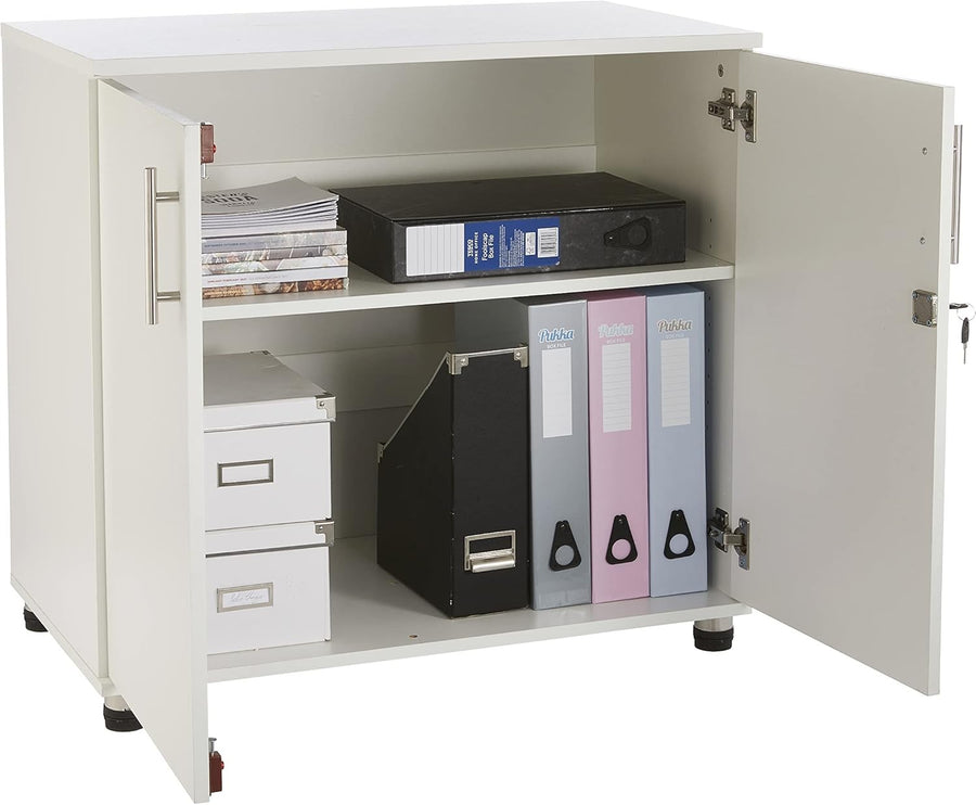 White Lockable 2 Door Storage Cabinet | Desk Height Cupboard Bookcase for Office