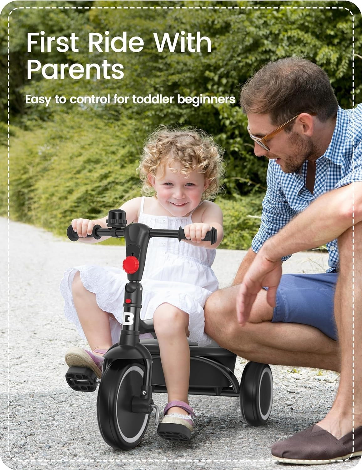 Foldable Toddler Tricycle Kids Trike Adjustable Seat Black Age 18M-5Y