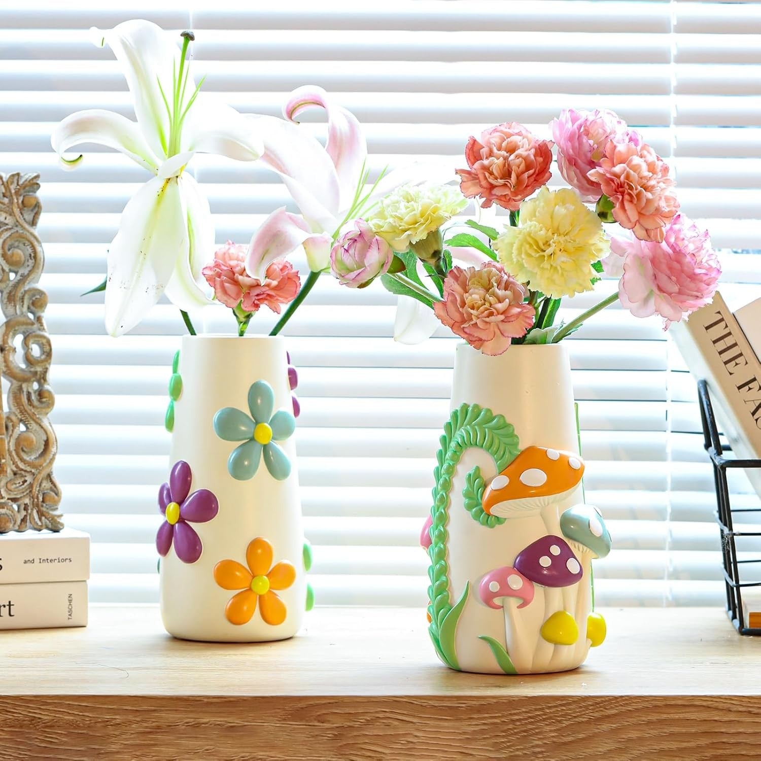 White Pastel Flower Vase Funky Mushroom Resin Vase Cute Table Decor