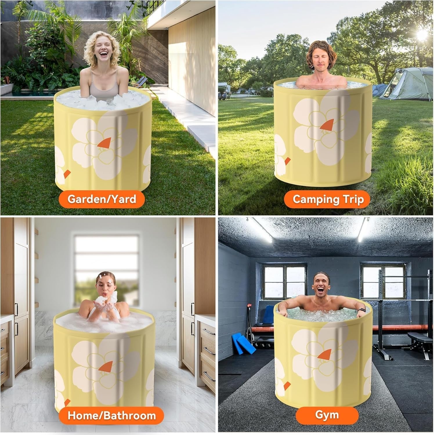 Portable Foldable Adult Bathtub 70x65cm | Ice & Hot Recovery Tub – Yellow