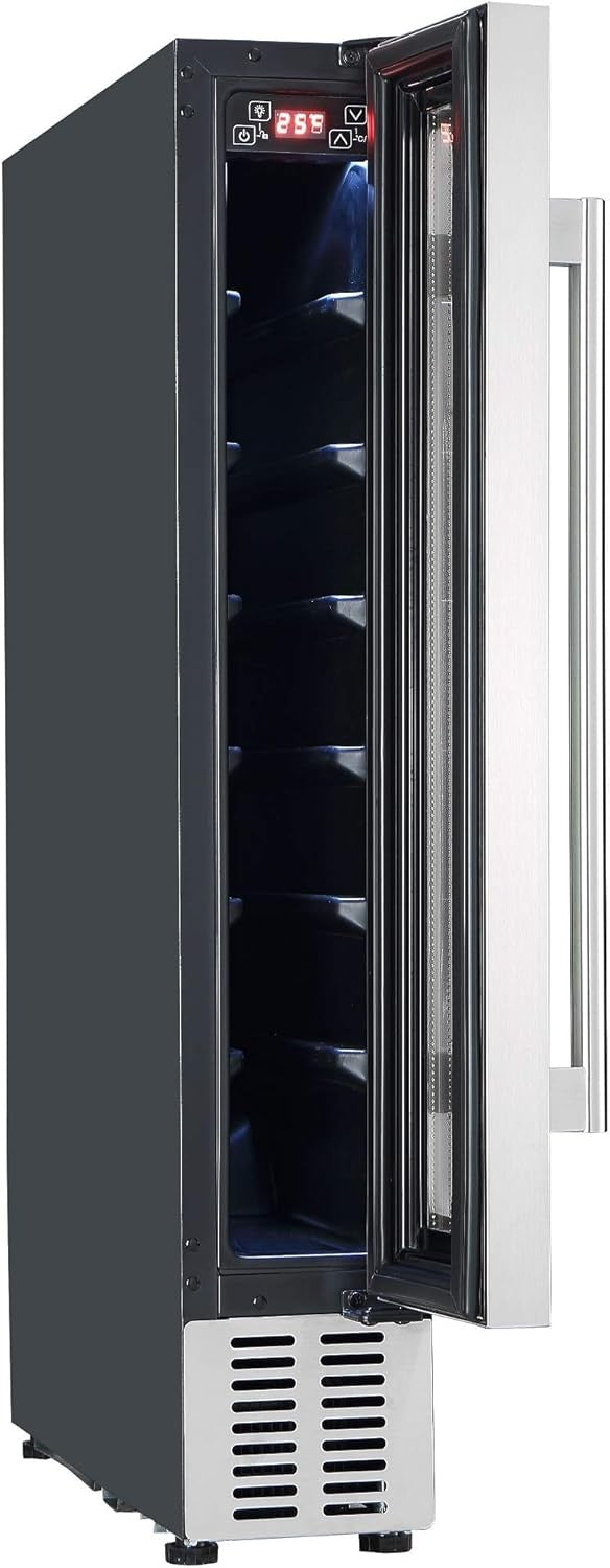 7 Bottle Slim Wine Cooler Under Counter White Digital Touch Control 15cm