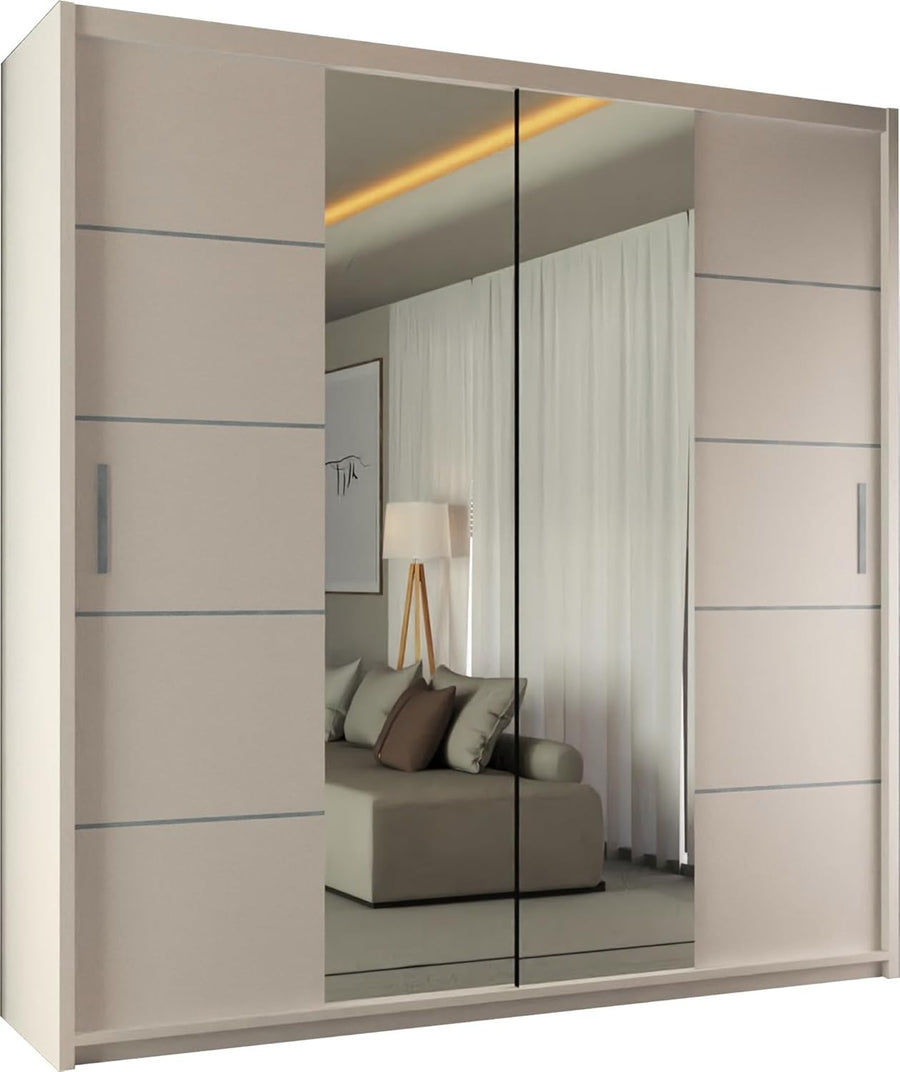 White Sliding Wardrobe 180cm Mirror Doors Storage Modern Bedroom Unit