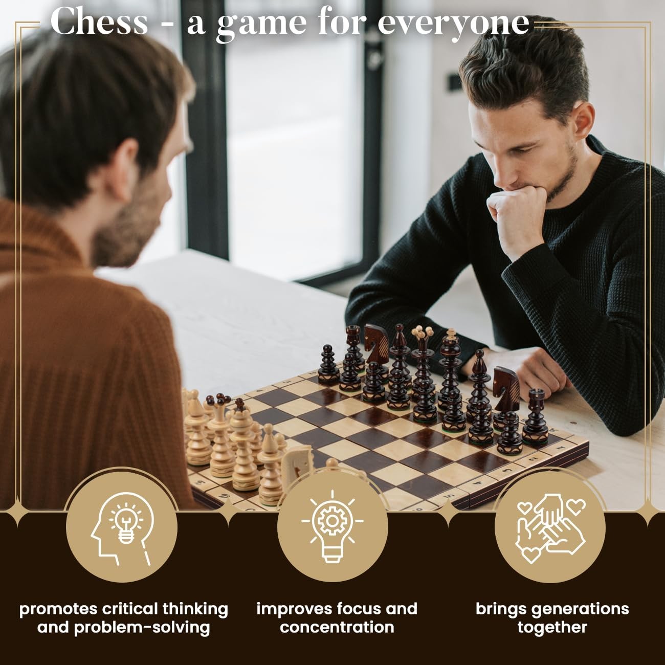 50cm Large Wooden Chess Set – Handcrafted Folding Board & Elegant Pieces