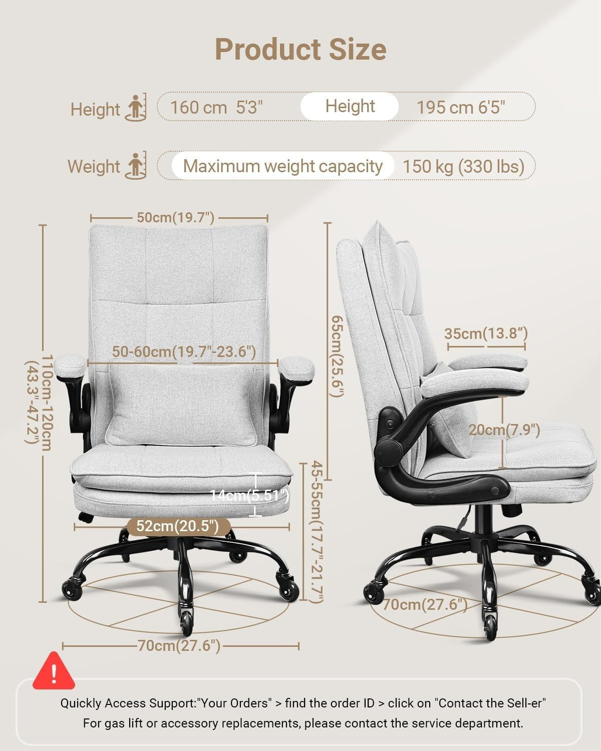 Ergonomic Office Chair Adjustable Lumbar Support Flip-Up Armrests Swivel Desk Se