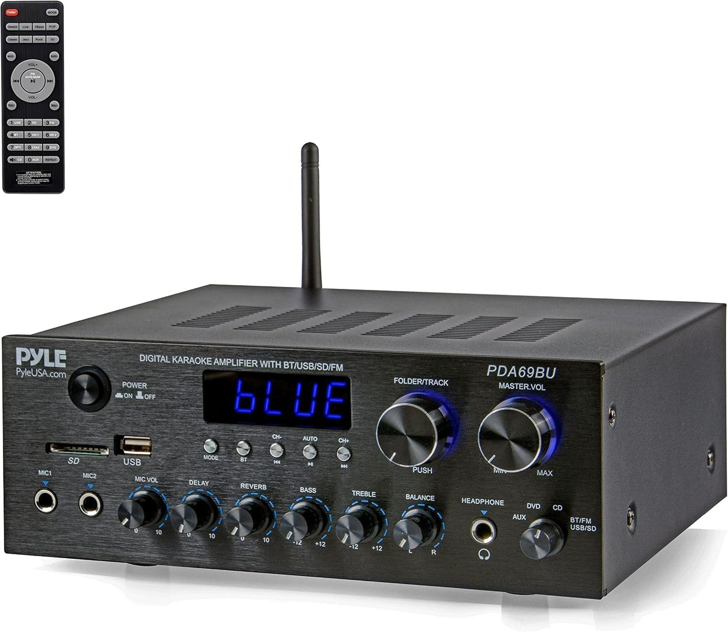 300W 2-Channel Bluetooth Stereo Amplifier Receiver AUX USB FM Mic Inputs