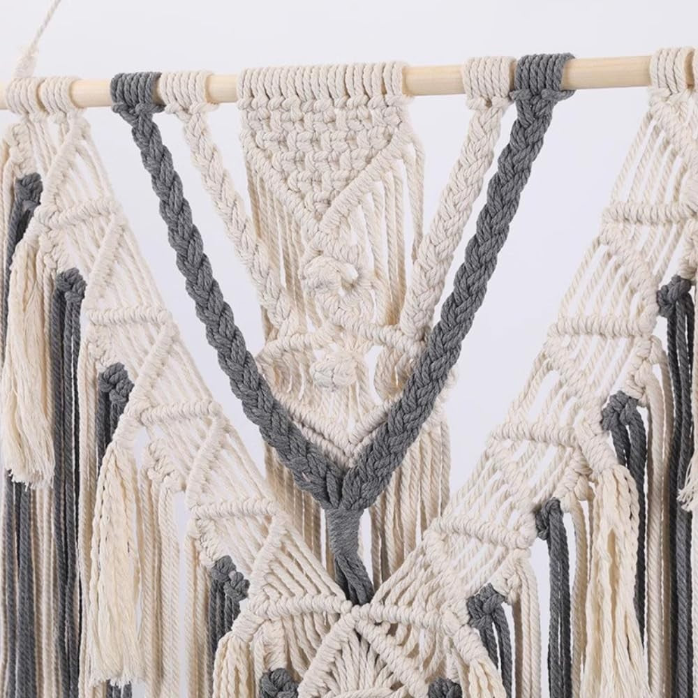 Boho Wall Hanging Tapestry 70x40cm Beige Grey Cotton Twine Decor