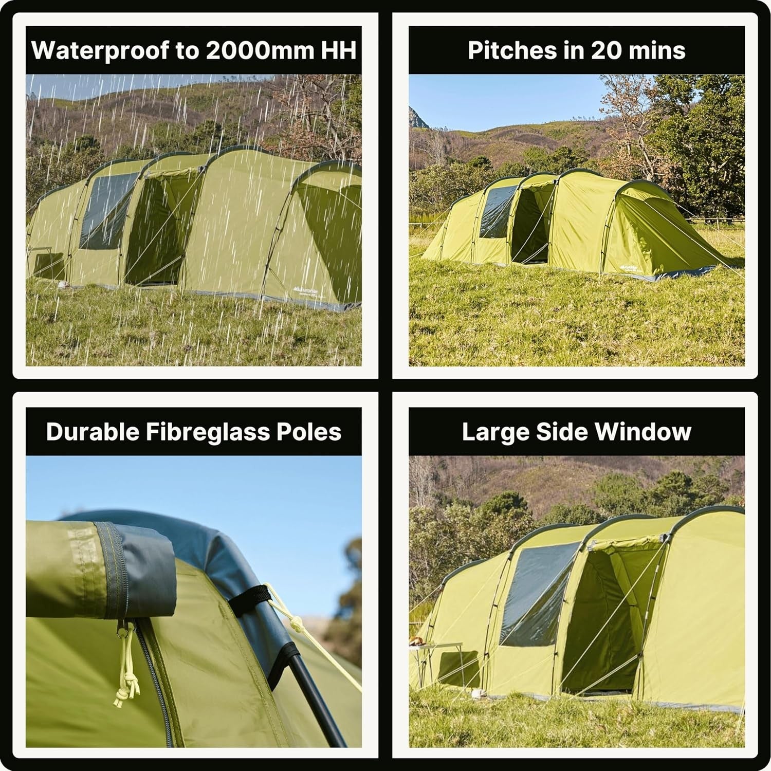 Green 8-Person Eurohike Sendero XL Family Camping Tent – Waterproof & Spacious