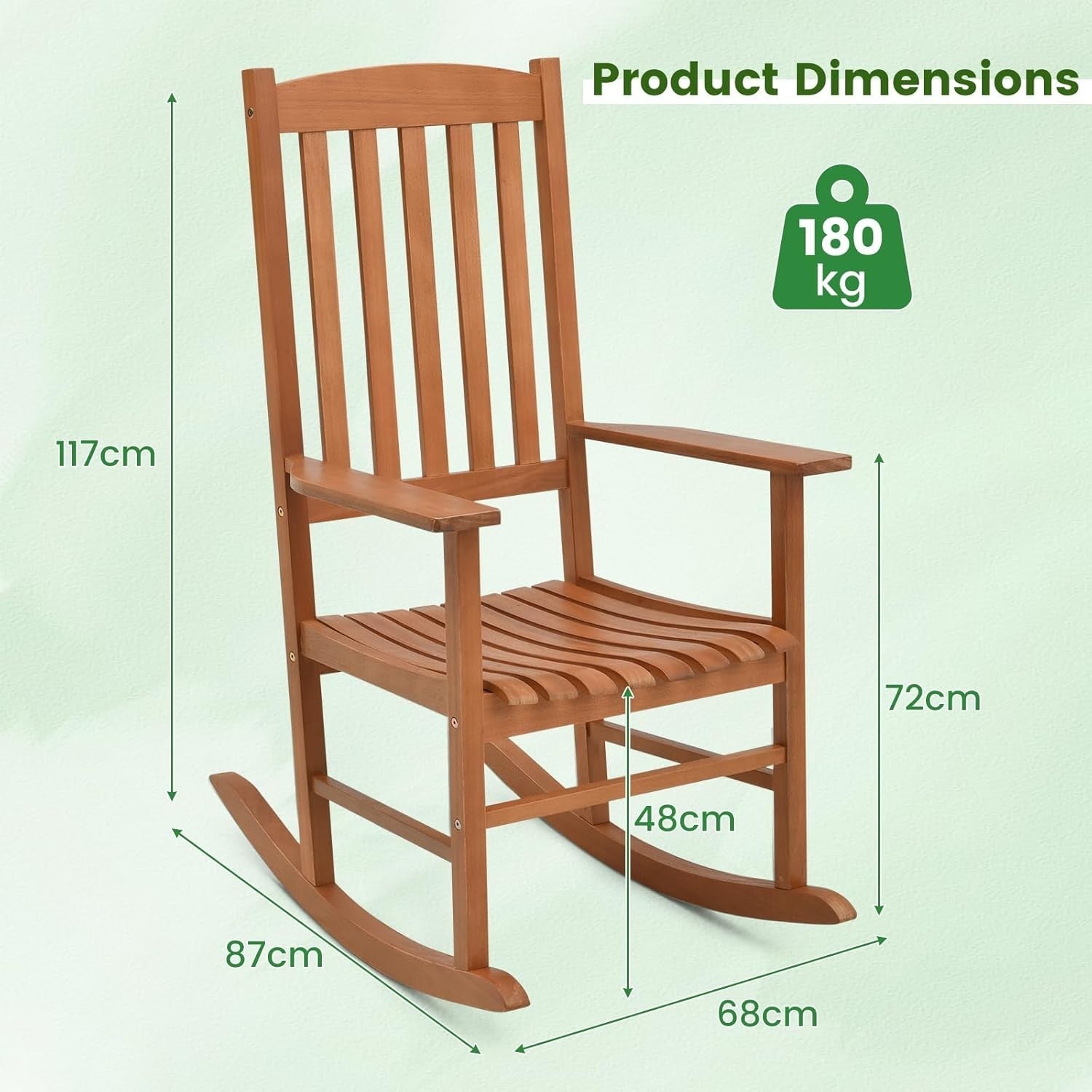 Wooden Outdoor Rocking Chair Ergonomic Patio Armchair Garden Seat