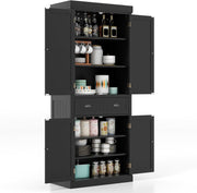 Black Tall Kitchen Cupboard 183cm Pantry Storage Cabinet Drawer Shelves