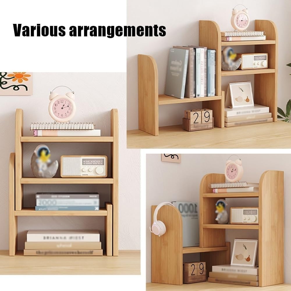 Adjustable Wooden Desktop Bookshelf Organizer | Countertop Storage Hutch 33–61cm