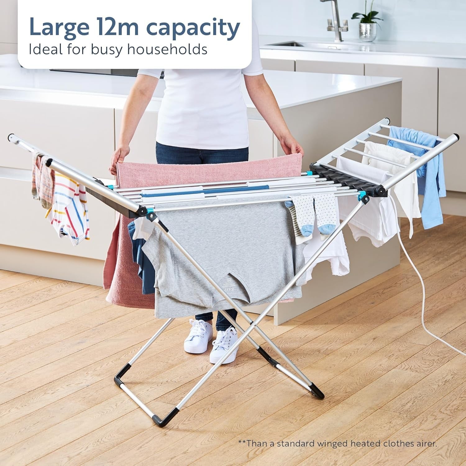 Winged Heated Clothes Airer 12m Drying Space 16kg Foldable Electric Indoor