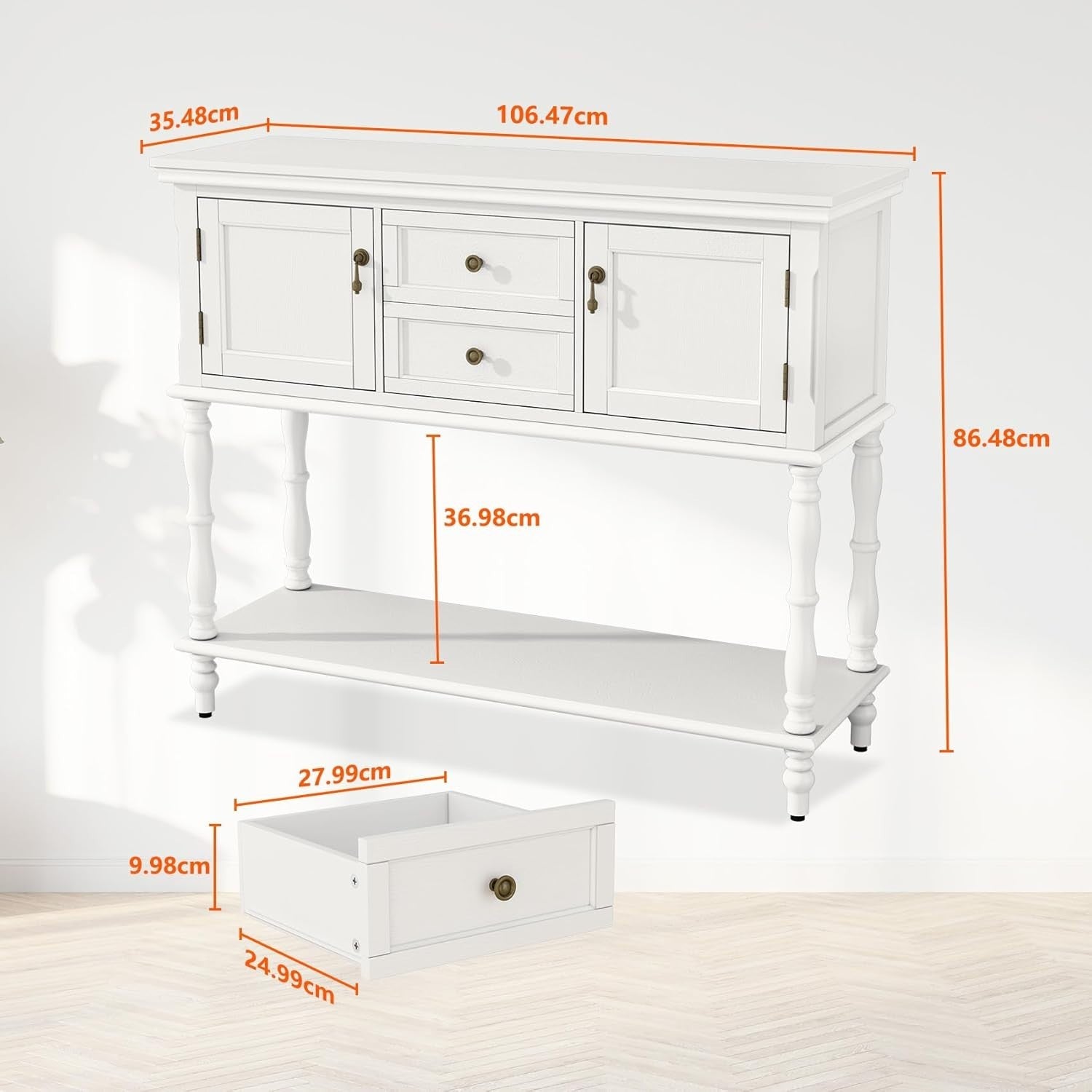 White Wooden Console Table with Drawers & Storage, Hallway Entryway, 35.5"D