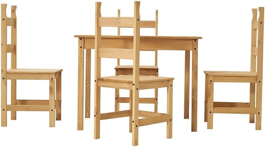 Solid Wood Dining Table & 4 Chairs Compact Kitchen Furniture Set Light