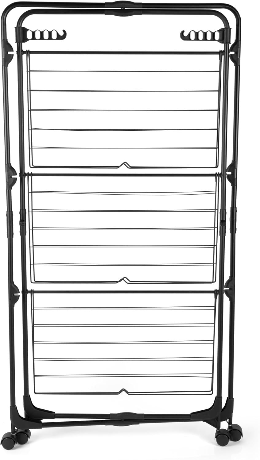 3 Tier Tower Laundry Drying Rack Folding Clothes Stand with Wheels Indoor