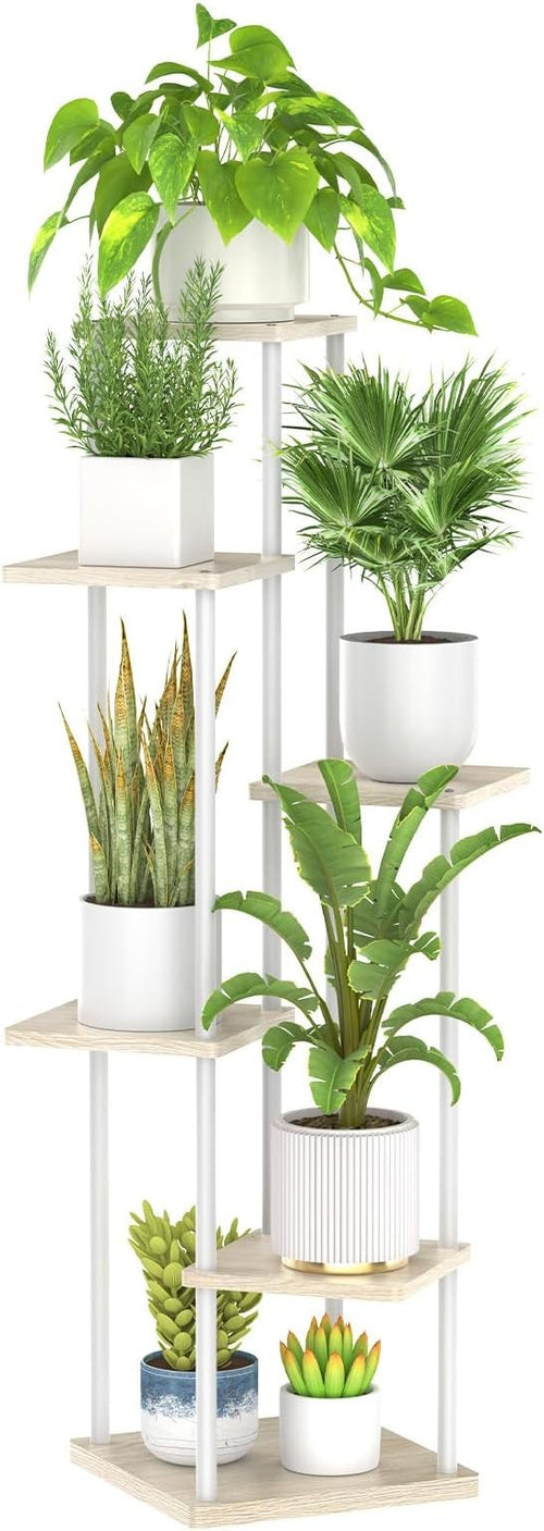 6 Tier Tall Metal Wood Plant Stand Indoor Outdoor Corner Shelf Rack White