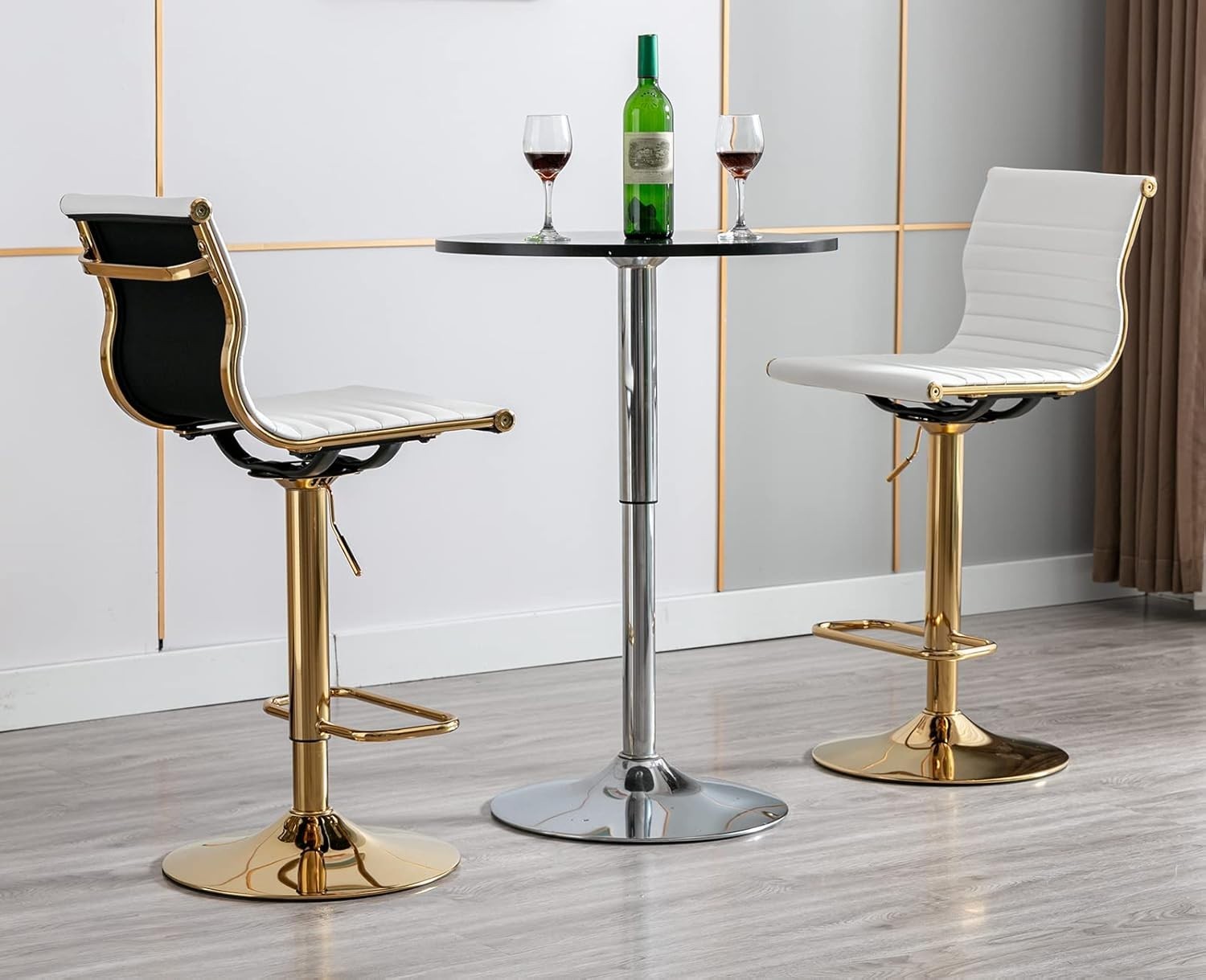 Adjustable White PU Leather Bar Stools Set of 2 Swivel Kitchen Counter