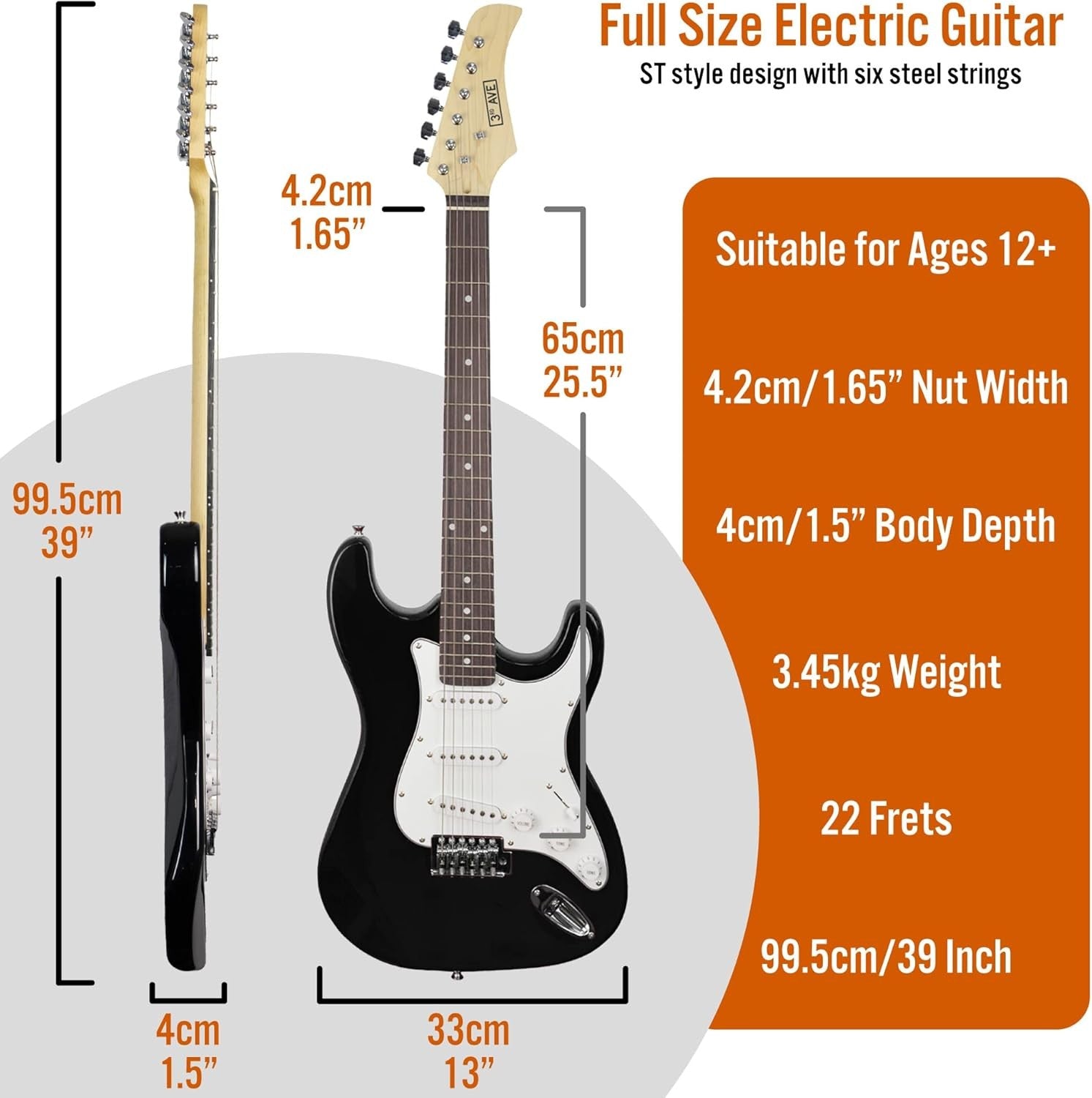 Full Size 4/4 Electric Guitar Starter Kit Amp Bag Black