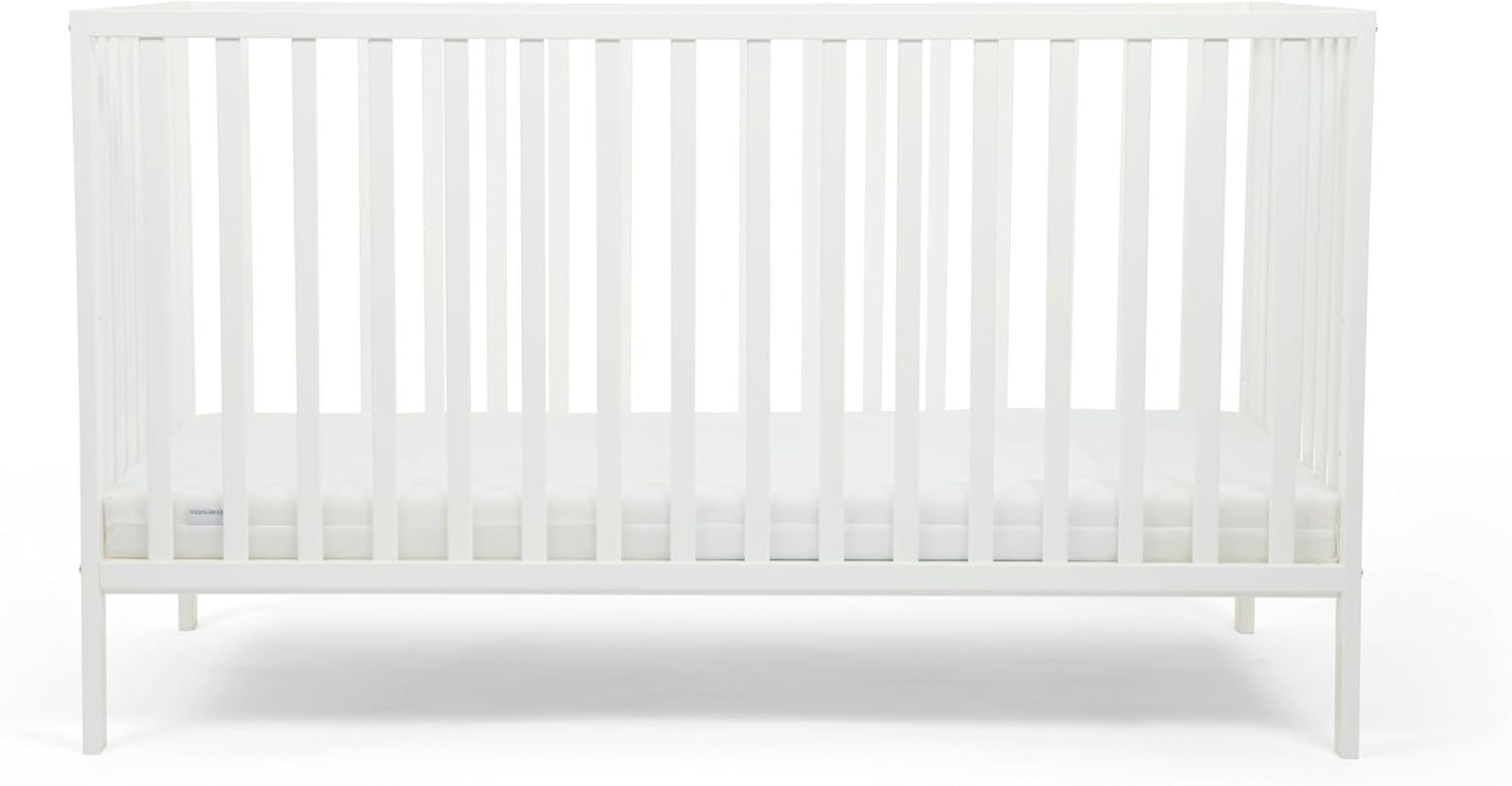 Stylish Wooden Baby Cot Bed Adjustable Height Crib with Fibre Mattress White