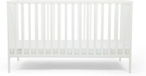 Stylish Wooden Baby Cot Bed Adjustable Height Crib with Fibre Mattress White