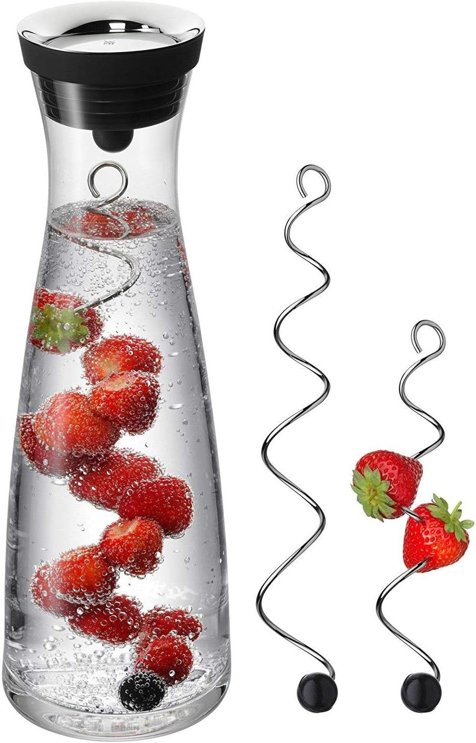 1L Glass Water Decanter with Fruit Skewers | Slim Infuser Carafe for Fresh Drink