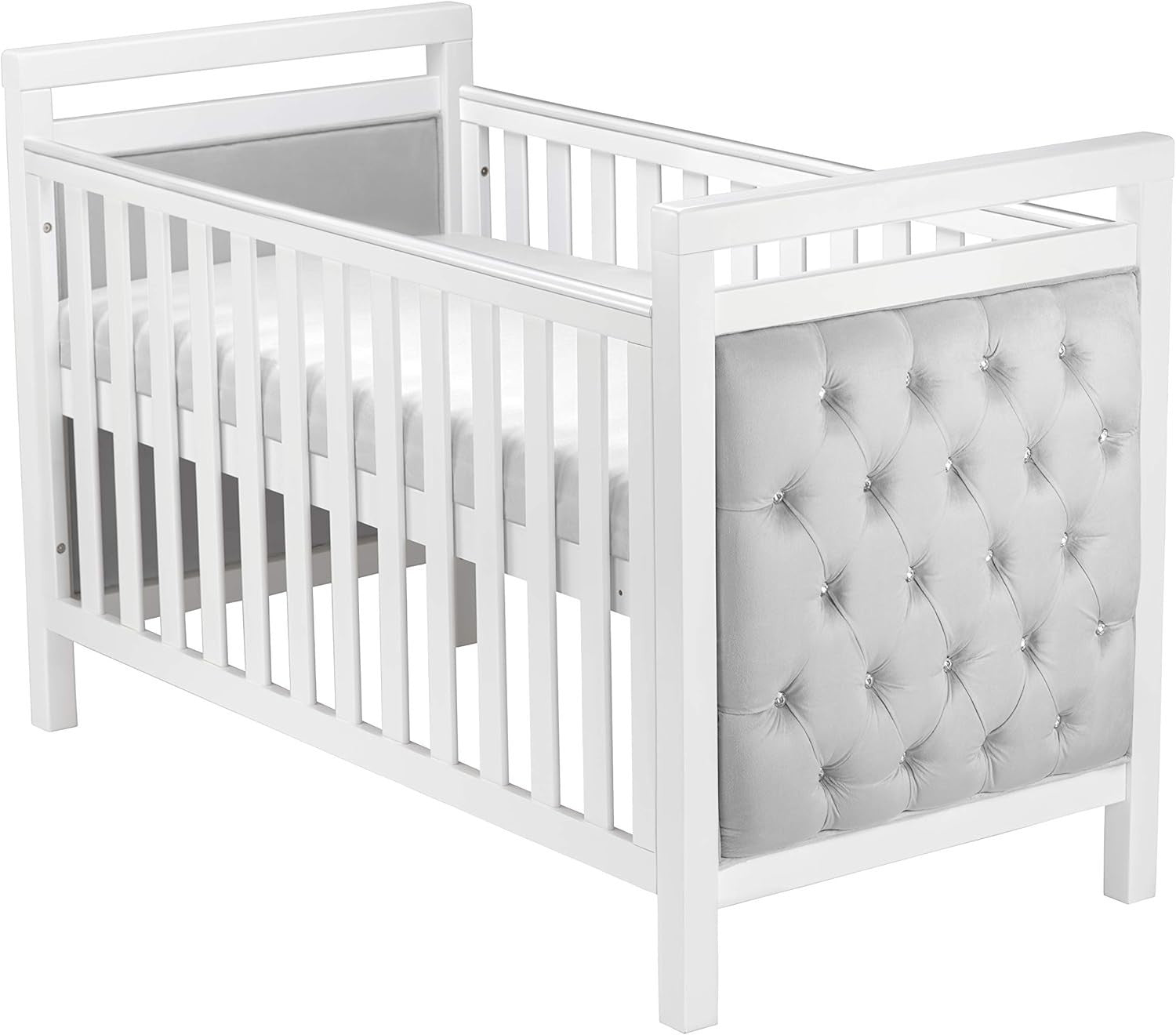 Velvet Baby Cot Bed Adjustable Height Convertible Toddler Bed 156x74x95cm
