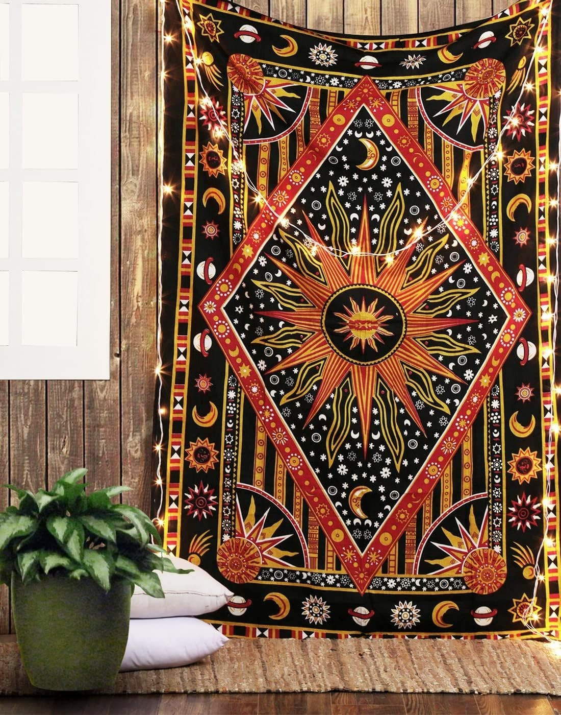 Sun & Moon Mandala Tapestry 137x213cm Boho Wall Hanging Cotton