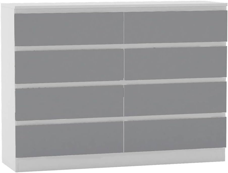 Modern White & Grey 8-Drawer Chest Bedroom Storage Cabinet Office Organizer
