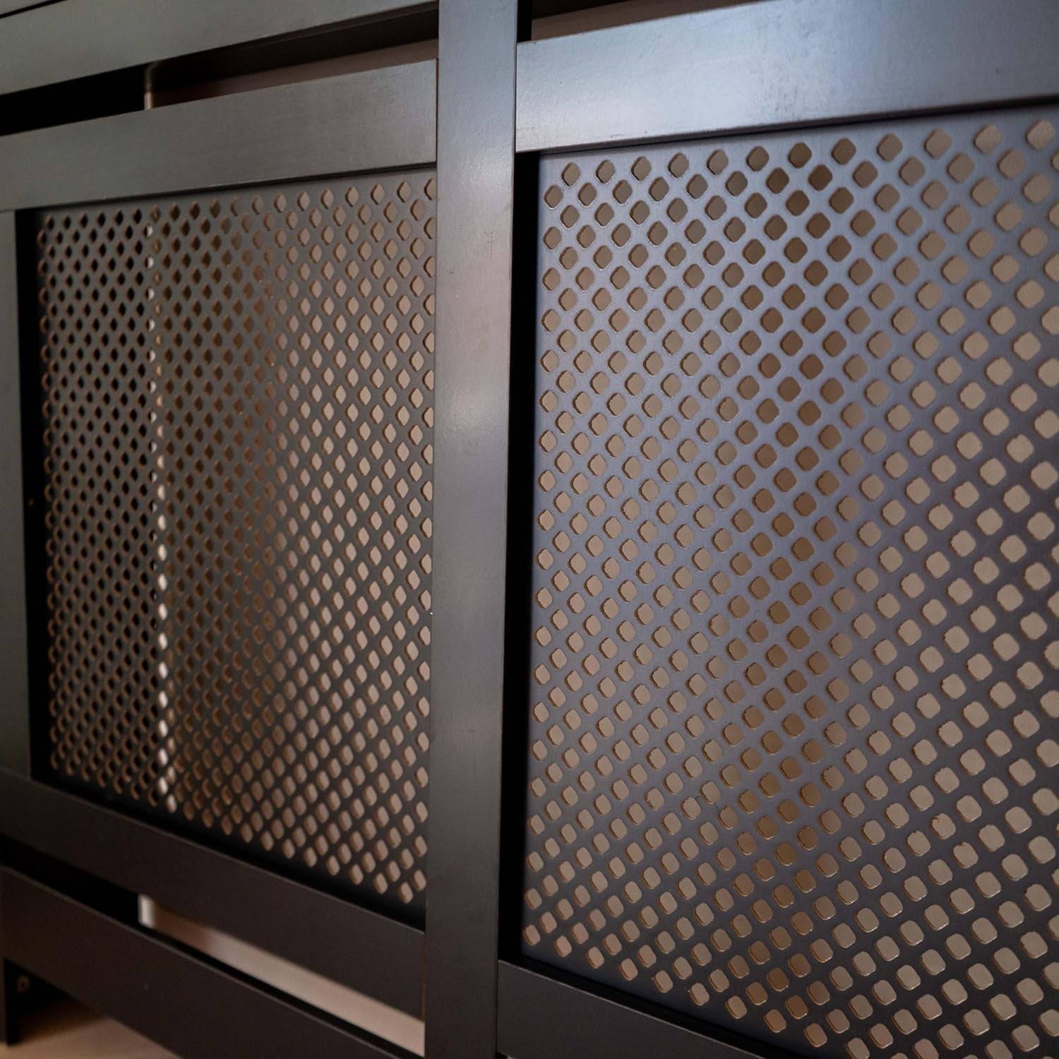 Black Radiator Cover with Drawer Diamond Slat W112xH96cm