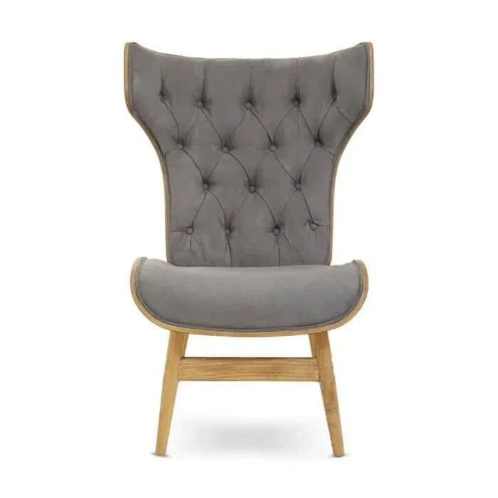 Dark Grey Velvet Wingback Accent Chair Elm Wood Frame Lounge Seat