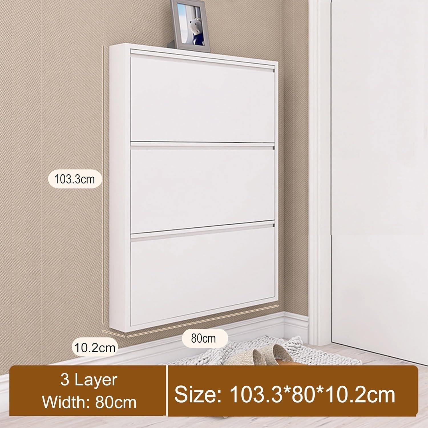 Slim Hidden Shoe Storage Cabinet – 3 Tier Flip Drawer Rack for Small Entryways
