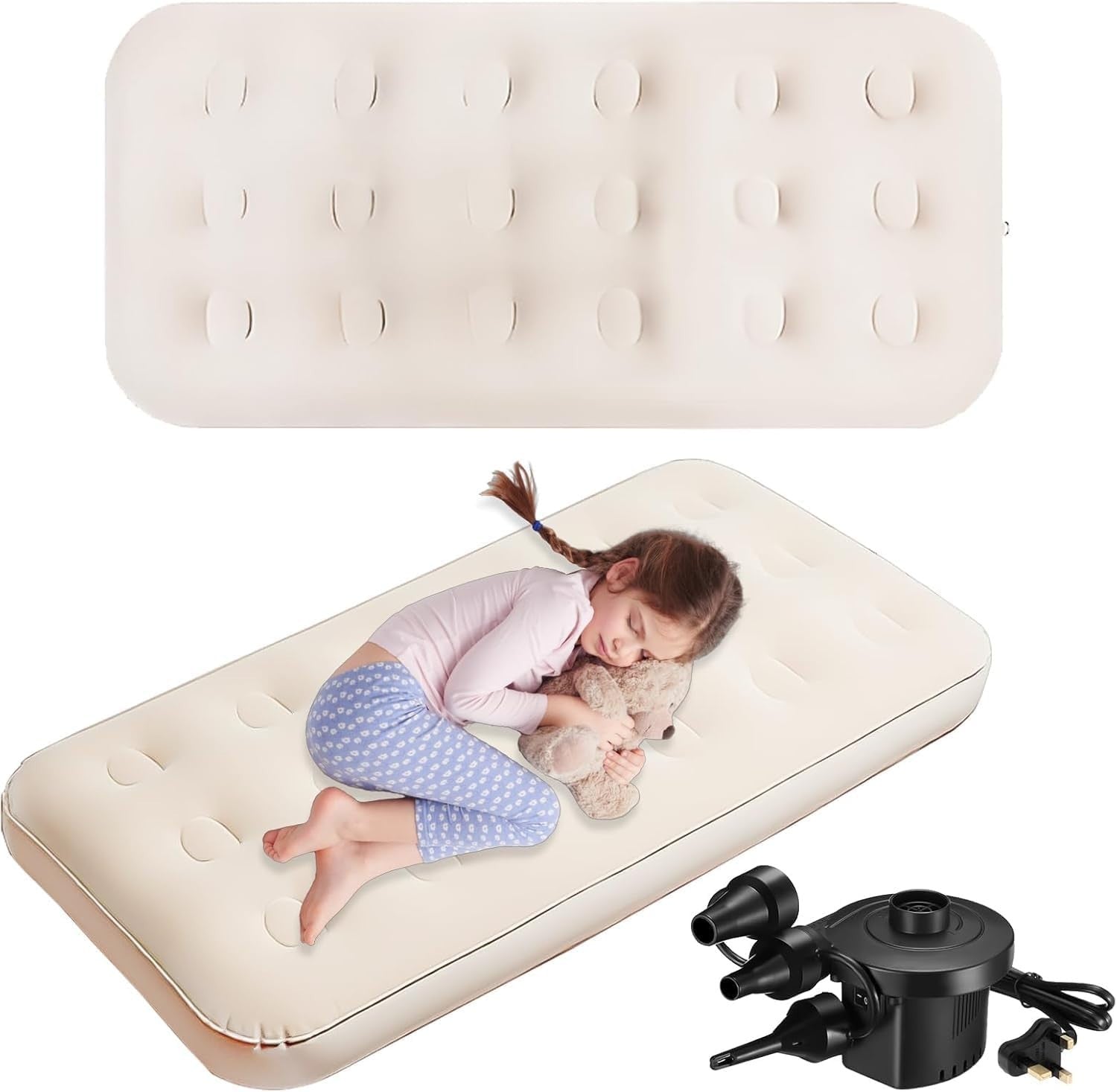2-Pack Kids Airbed 140×70CM Inflatable Mattress w/ Electric Pump