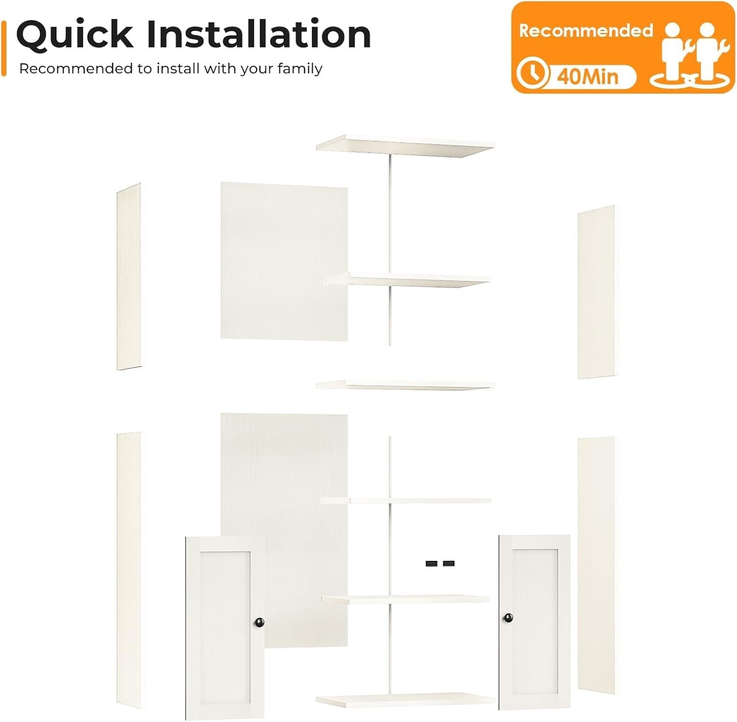 5 Tier White Bookcase Doors Tall Storage Cabinet Shelf Home Bookshef Display