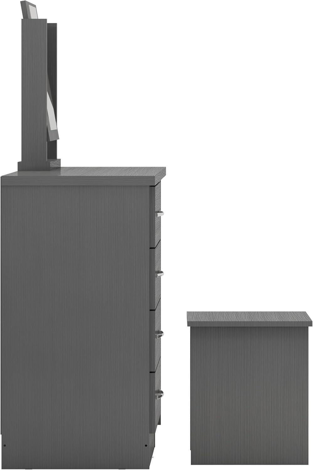 Modern Grey 4-Drawer Dressing Table Set Vanity Mirror & Stool Bedroom Furniture