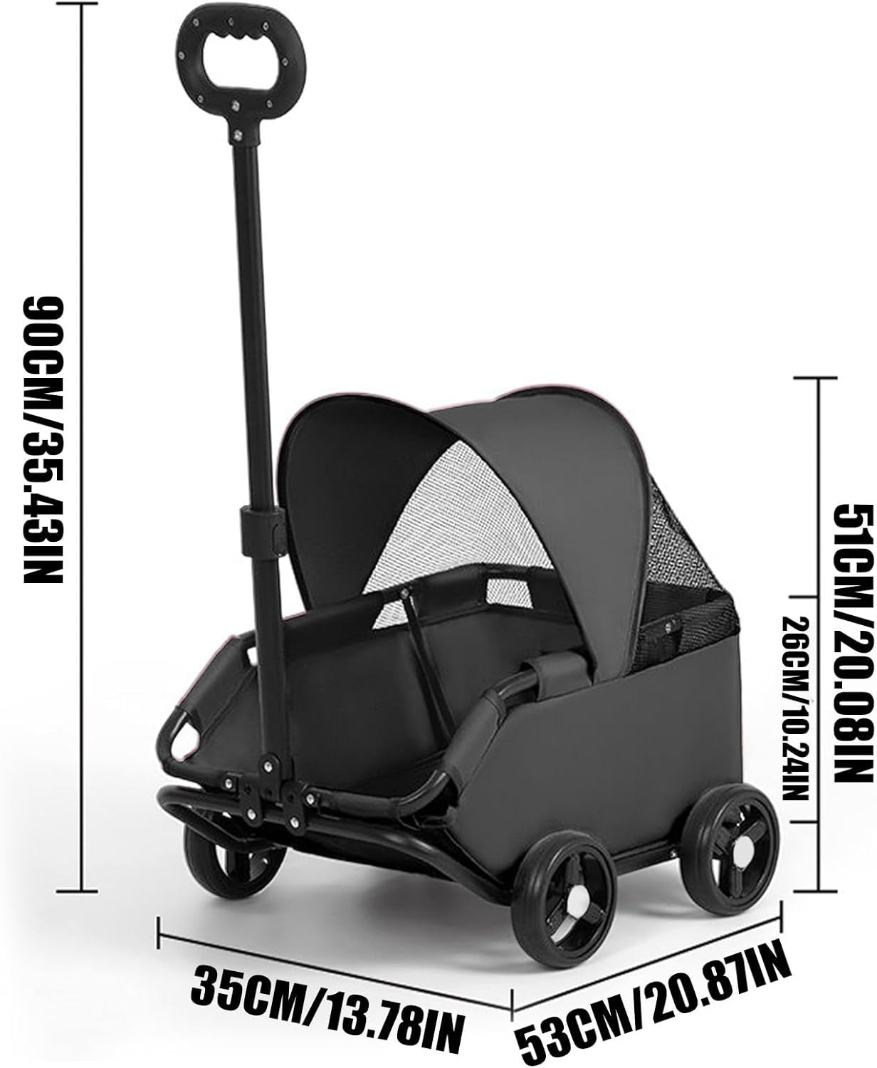 Small Dog Pet Stroller Foldable 4 Wheel Puppy Pram Travel Carrier Black