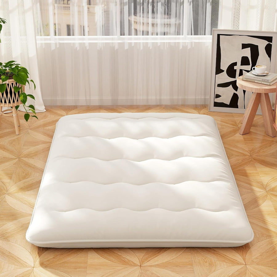 10cm Thick Beige Double Japanese Futon Mattress Foldable Washable Tatami Mat