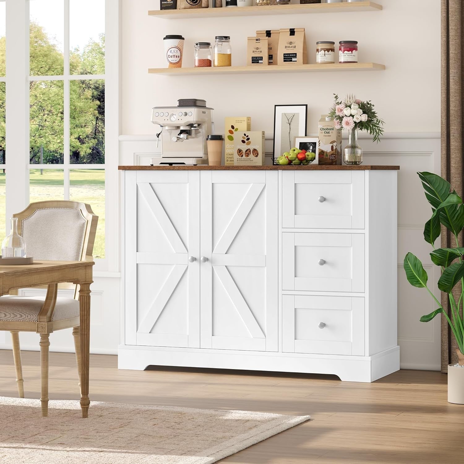 Modern White Sideboard Cabinet with Drawers – Kitchen Hallway Storage