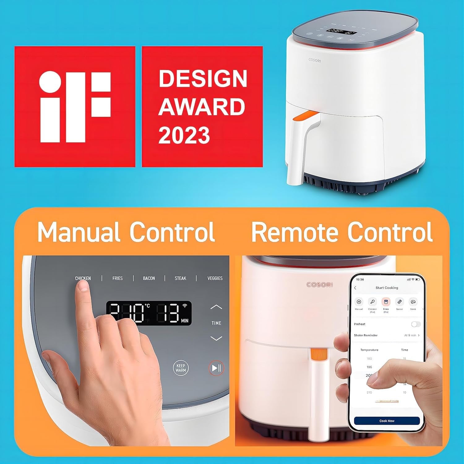 Air Fryer 3.8L Smart Control 230°C Fast Cooking 1500W Compact Oven