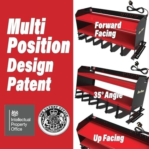 Heavy-Duty Wall-Mounted Tool Organizer Rack with Power Strip 6-Slot Red
