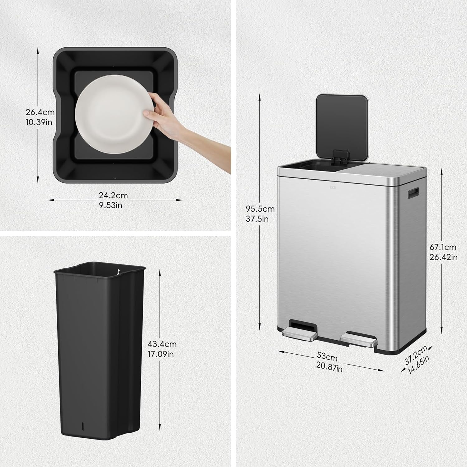 60L Dual Recycling Kitchen Bin 30L+30L Soft Close Pedal