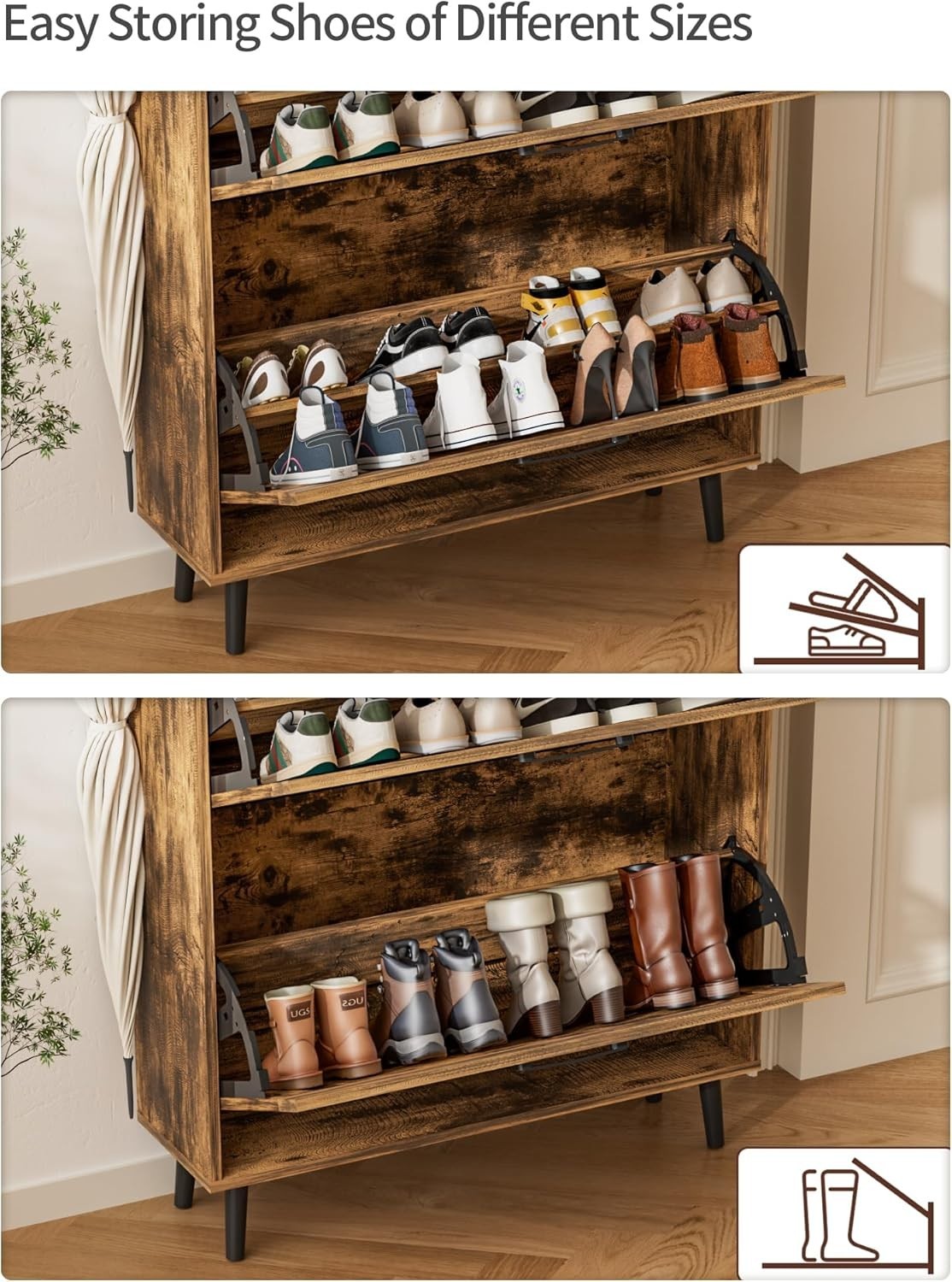 Slim Shoe Cabinet with 2 Flip Drawers & Adjustable Shelves, Narrow Storage