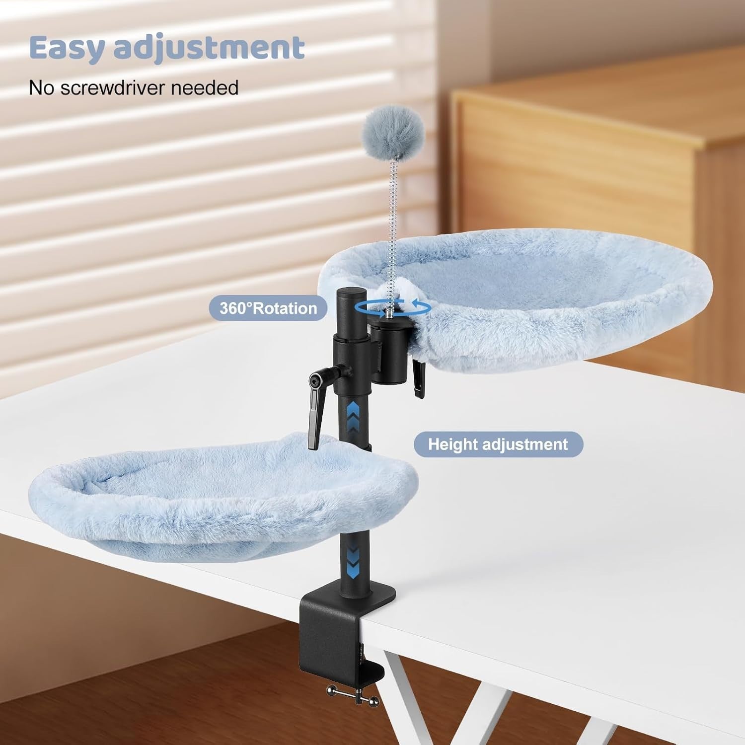 360 Rotating Desk Cat Bed Adjustable Cat Hammock with Washable Mats