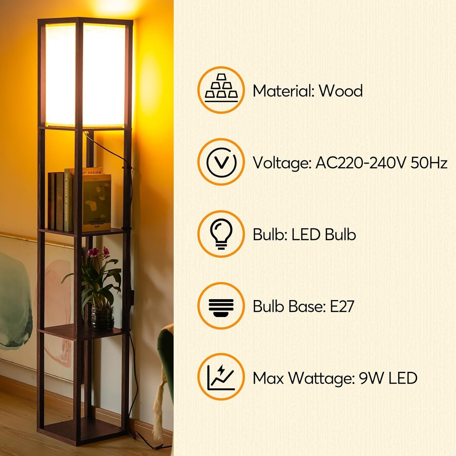 Floor Lamp with Shelves 3 Tier Modern LED Standing Lamp Storage Unit