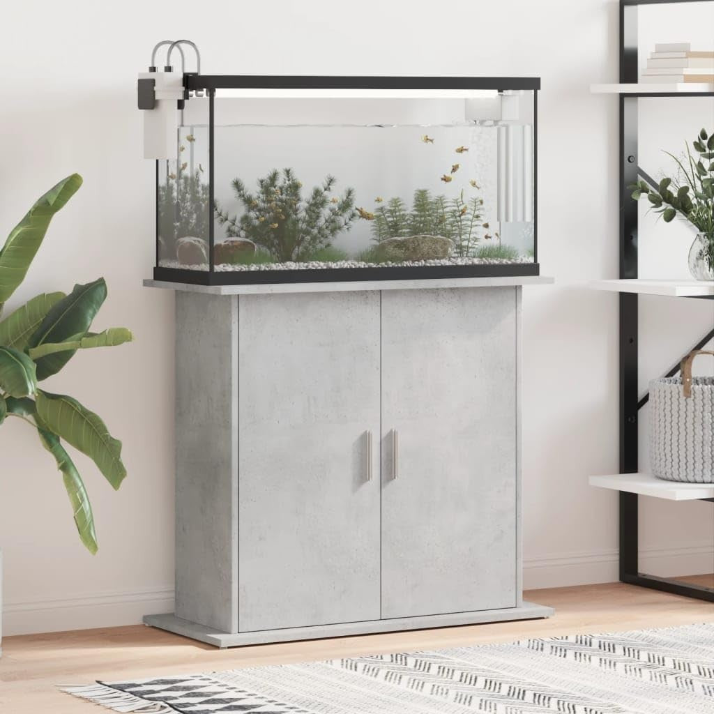 Concrete Grey Engineered Wood Aquarium Stand Secure Storage 81x36x73cm