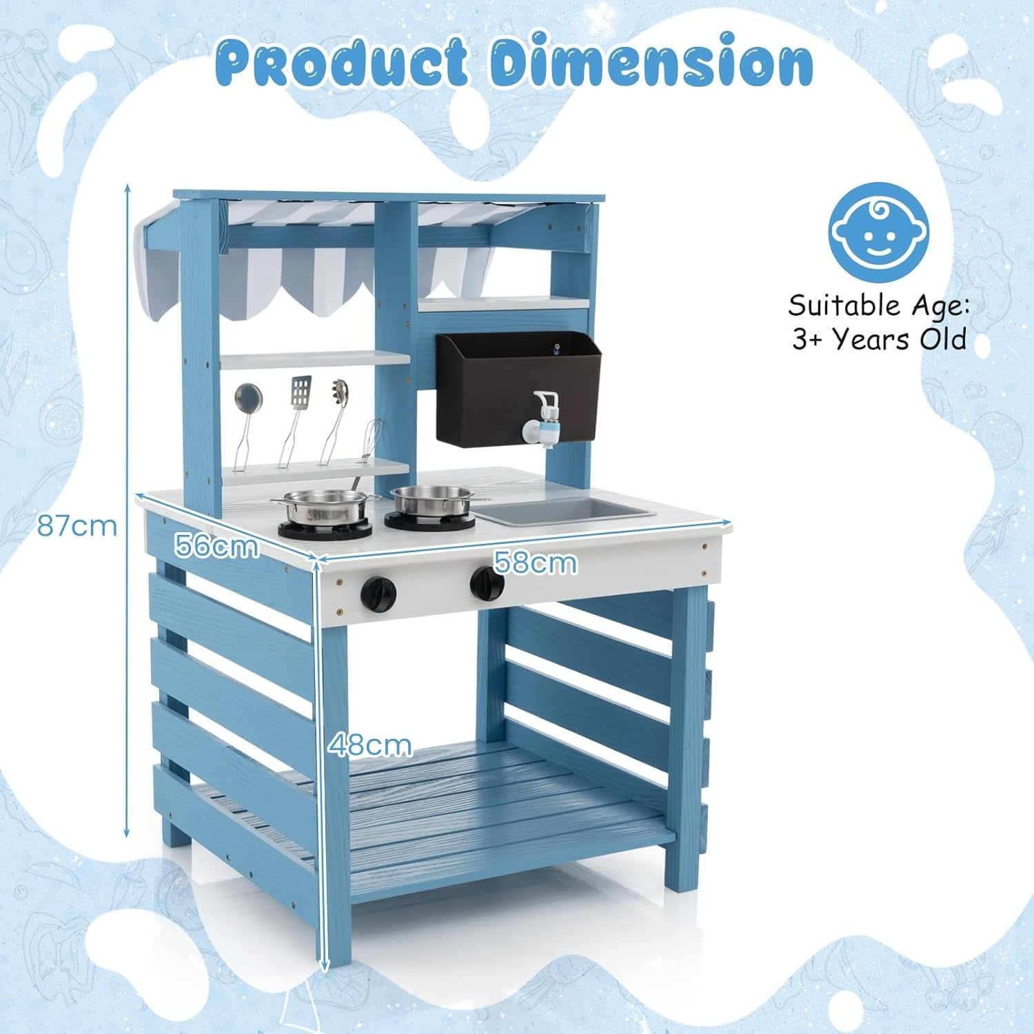 Outdoor Wooden Mud Kitchen Kids Play Cooker Grocery Stand Toy Set