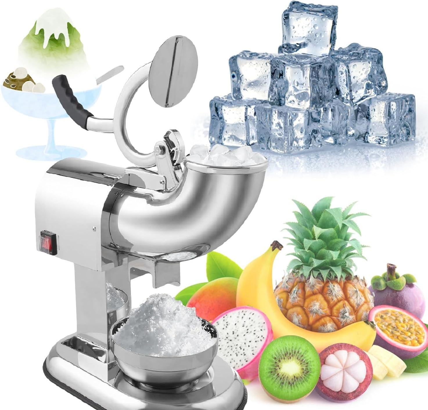 Electric Ice Crusher 350W Stainless Steel Dual Blade Shaved Ice Machine