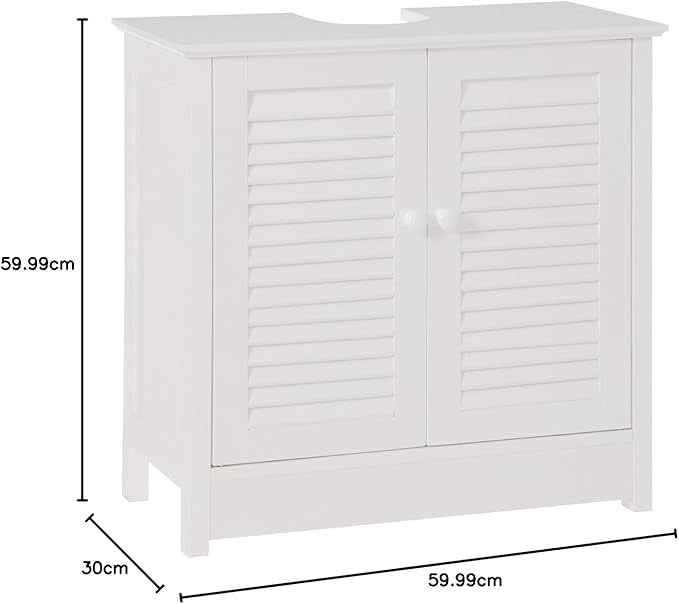 White Under Sink Bathroom Cabinet 60x30x60cm Double Door Storage Cupboard
