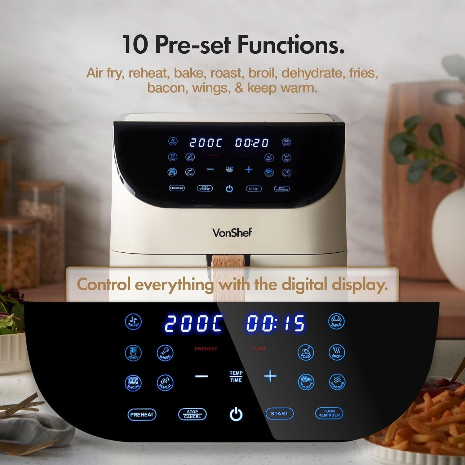 Large Air Fryer 6L | 10-in-1 Digital Display Fast Healthy Cooking Nordic Cream